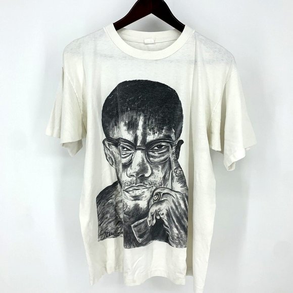 VTG 90s Malcolm X Big Face AOP Print Shirt Mens XL Hip Hop Black History Rap USA - Picture 5 of 13